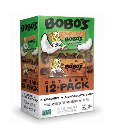 Bobo's Oat Bar Variety Pack, Chocolate Chip and Coconut Flavors, 12 Pack, 2.5 ounce bars