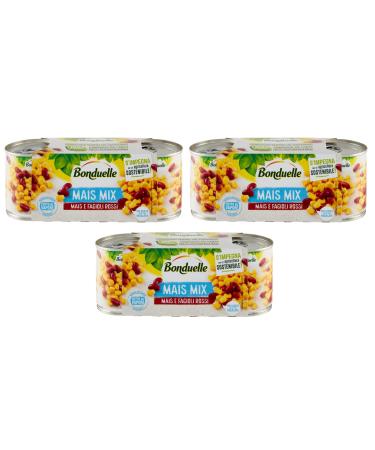 Bonduelle Pack of 3 Bonduelle corn - Corn mix - Fagioli Rossi - Sweet and crispy corn - With red beans (3 x 170 g)