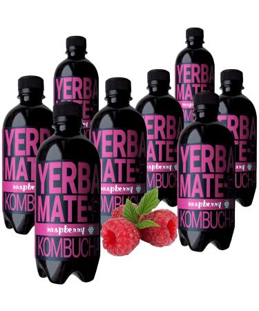 Yerbee Yerba Mate Kombucha Tea Raspberry Set Pilz Drink 100 Natural Fermented Tea Drink Probierset 8 Flaschen 400 ml Green Tea with Living Kombucha Culture Raspberry 8x400ml