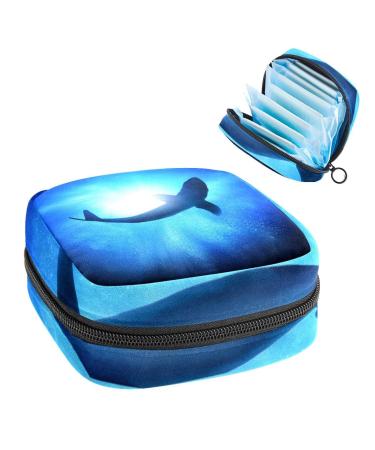 GIAPB Period Bag Sanitary Napkin Storage Bag Period Pouch Travel Makeup Bag Fish Blue Sea Color2932