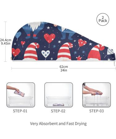 Cute American Independence Dwarf Hair Towel 2 Pack | Super Absorbent Quick Dry Hair Turbans for Women & Girls - Buy Online on GoSupps.com