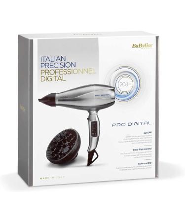BaByliss Pro Digital 2200 Watt Professional Hair Dryer with Ionic Technology and Ceramic Coating Made in Italy 6000E Silver - Buy Online on GoSupps.com