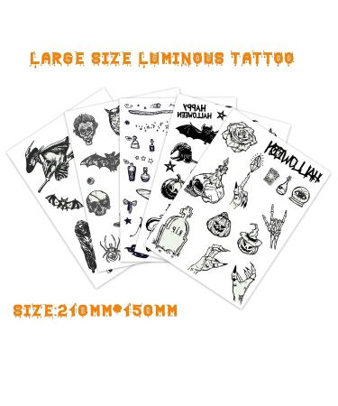 YOKSAS Halloween Gothic Witch Luminous Temporary Tattoos - 5 Sheets Glow in The Dark Horror Face Makeup for Halloween Day of the Dead - Buy Online on GoSupps.com