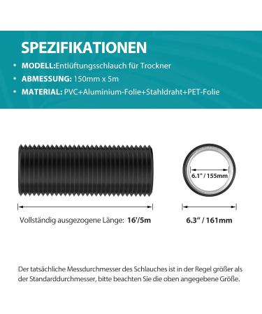 HG Power Exhaust Hose 150mm - 5m Flexible PVC Aluminum Tube - Sound Insulated & Heat Resistant - Ventilation Hose for Exhaust Air Valves - Black 6-Inch Exhaust Air Pipe - Buy Online on GoSupps.com