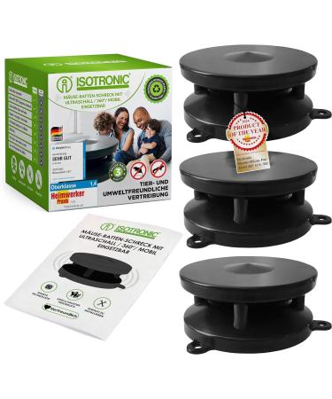 ISOTRONIC mouse fright marten defense mobile 360 with ultrasound |For house garage attic |Prevides marten mice rats dormouse - 3 pieces
