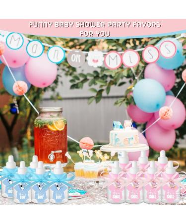 Gender Reveal Baby Shower Favors Set | 48 Mini Milk Bottles, 48 Plastic Pacifiers, 64 Stickers, 2 Rolls Ribbon - Buy Online on GoSupps.com