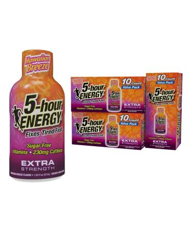 5-hour ENERGY Extra Strength Shots Hawaiian Breeze Flavor 1.93 oz. 30 Count (30 Bottles Single Flavor Hawaiian Breeze) Hawaiian Breeze 30 Bottles Single Flavor