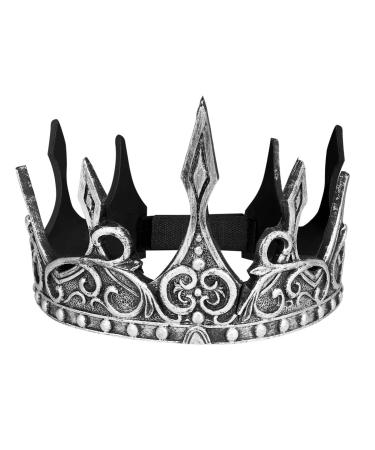 Abaodam Antique Silver King Medieva Crown for Men Antique Silver Royal Tiara Crown Birthday Crown Queen Crown PU foam