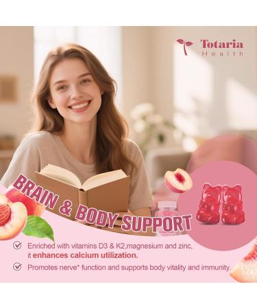 2 Pack Calcium Citrate Gummies 1200 mg - Calcium Supplements for Women with Vitamin D3 & K2,Magnesium,Zinc - Sugar Free Calcium Gummies for Bone & Teeth & Immune Support- Peach Flavor - Buy Online on GoSupps.com