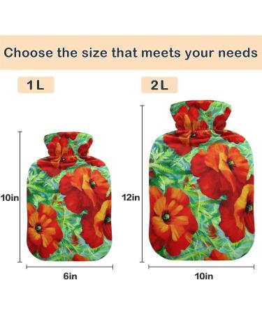 NAANLE 2L Hot Water Bottle with Lid Transparent Poppy Flower Design for Menstrual Cramps Pain Relief & Heat Therapy - Buy Online on GoSupps.com