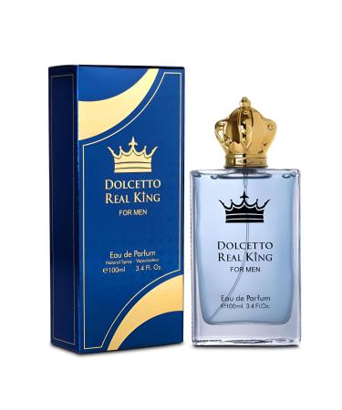 Dolcetto Real King Sensual Woody Fragrance for Men | Long Lasting Cologne Aromatic Scent Eau de Parfum Natural Spray - Great Holiday Gift 3.4 Fl Oz/100 Ml