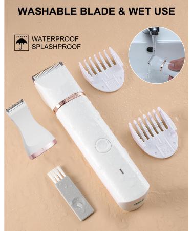 Bikini Trimmer Pubic Hair Trimmer for Women Legs Bikini Line Armpit Rechargeable Electric Shaver for Women Hair Removal with Snap-in Ceramic Blades IP7X Waterproof White - Buy Online on GoSupps.com