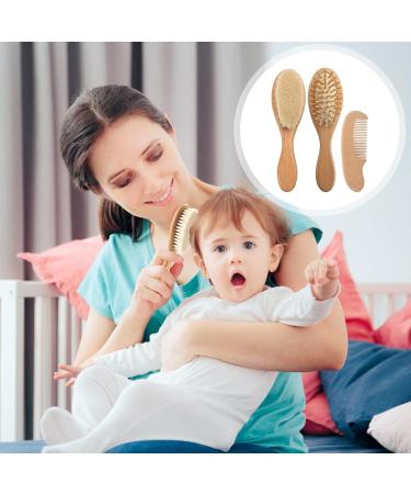 Personalized Baby Hair Brush Set - 3 Soft Goat Bristle Brushes & Combs for Newborns | Perfect Baby Baptism Gifts - Buy Online on GoSupps.com