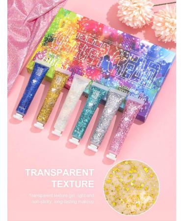 RoseFlower 6 Colours Face Gel Glitter Body Gel Festival Glitter Cosmetic Face Hair Nails Eyes Bling Sequins Makeup Sequins Liquid Eyeshadow Christmas Halloween Makeup Mermaid Powder Shiny Flakes #1 - Buy Online on GoSupps.com