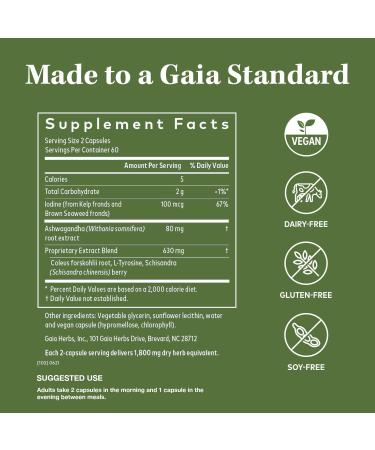 Gaia Herbs Ashwagandha Root - Made with Organic Ashwagandha Root - 120 Vegan Liquid Phyto-Capsules & Thyroid Support - Support Healthy Metabolic Balance and Overall Well-Being - 120 Vegan Liquid Phyto - Buy Online on GoSupps.com