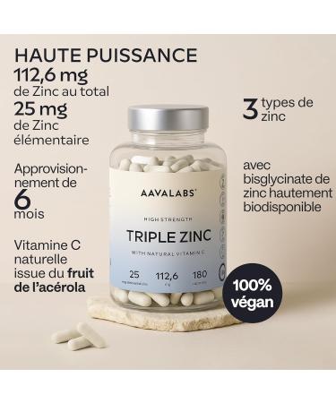 Zinc 25mg + Vitamine C - 3 Formes: Zinc Bisglycinate Picolinate Monomethionine Triple Zn Complement Alimentaire Haute Puissance Formule Spectre Complet - 180 Gelules - Buy Online on GoSupps.com