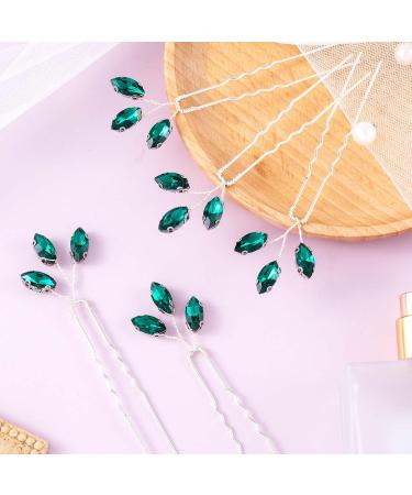 PAGOW 10pcs Emerald Green Rhinestone Bobby Pins for Brides | Crystal Wedding Hair Piece | Vintage Hair Accessories for Women and Girls - Buy Online on GoSupps.com