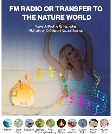 Laliled Sunrise Simulation Alarm Clock - 14 Colors 16 Brightness 10 Natural Sounds FM Radio & Snooze Function | Perfect Wake-Up Light for Adults & Kids - Buy Online on GoSupps.com