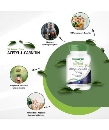 Fairvital Acetyl-L-Carnitine 750mg - High Dose Vegan Supplement | 120 Capsules for Enhanced Energy & Focus - Buy Online on GoSupps.com