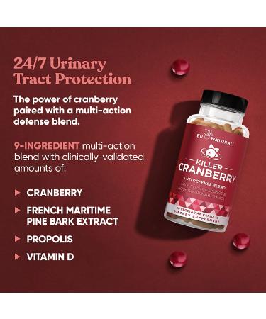 Eu Natural Killer Cranberry Urinary Tract Supplement - Clinically Studied UTI Defense Blend - 60 Fast-Acting Pills for Urinary Tract Health - Buy Online on GoSupps.com