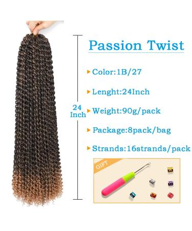 Passion Twist Hair 24 Inch Water Wave Crochet Hair for Black Women - 8 Packs Faux Locs Long Braiding Hair Extensions - Buy Online on GoSupps.com