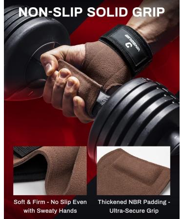 VINSGUIR Padded Weight Lifting Straps with Wrist Support - Gym Hand Straps for Men and Women (Pair) Brown - Buy Online on GoSupps.com