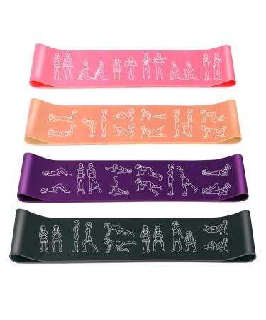 Amonax Resistance Bands Set for Women and Men Exercise Fitness Home Gym Bands for Legs and Glutes and Arms. Yoga Pilates Resistant Band Mini Loop Bands Therapy Stretch Band Pink+Orange+Purple+Grey One Size