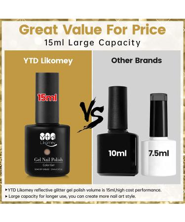 YTD Likomey Reflective Glitter Gel Nail Polish 15ml - Black Flash Diamond Disco DJ Shimmer UV Gel Varnish - Salon Quality Sparkly Soak Off Nail Polish - 0.5 Fl Oz (Pack of 1) - Buy Online on GoSupps.com