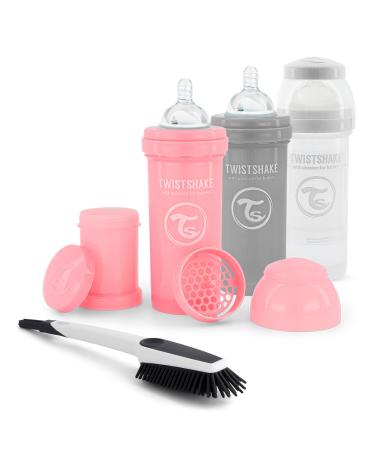 Twistshake Anti-Colic Baby Bottle Set with Milk Powder Container and Mixer-3 Pieces|Includes 1 Cleaning Brush| Quick Flow Sil