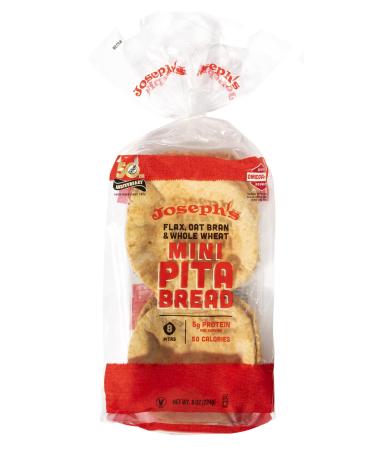 Joseph's MINI Pita Bread- Flax, Oat Bran and Whole Wheat Flour, 8 Loaves Each, 1-Pack