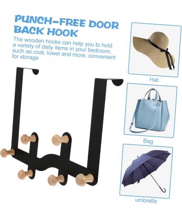 Anneome 6 Door Hook Coat Rack Hooks Outdoor Towel Rack Coat Mount Wooden Hooks Hang Clothes Metal 30X23CM Black - Buy Online on GoSupps.com