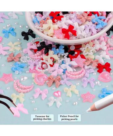 3D Nail Art Gem Kit - Acrylic Butterfly White Flowers Bear Star AB Crystals Cute Nail Charms 3Box Jewelry & Crafting Accessories with Tweezer - Buy Online on GoSupps.com
