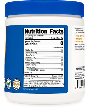 Nutricost Malic Acid Powder 1LB - Gluten Free Non-GMO - 454g (16oz) - Pure and High-Quality Formula - Buy Online on GoSupps.com