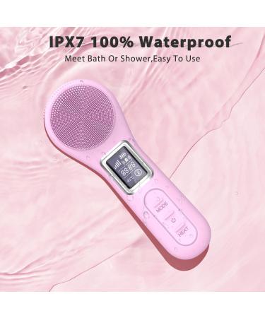 Face Scrubber Brush - Electric Silicone Sonic Facial Cleansing Brush with LCD Rechargeable & Waterproof for Deep Cleansing - Thermal Massager for Men & Women - Pink - Buy Online on GoSupps.com
