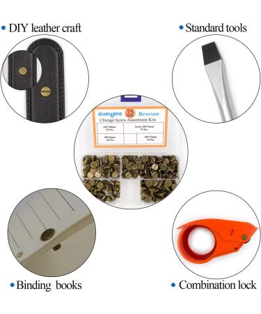 75 Sets Chicago Screw Assorted Kit in Bronze - 3 Sizes for Leather Craft & Bookbinding - Buy Online on GoSupps.com