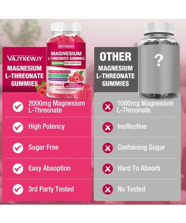 Magnesium L-Threonate Gummies - 2000mg for Brain Muscle & Nervous System Support. Sugar-Free Raspberry Flavor 60 Count for Kids & Adults - Buy Online on GoSupps.com