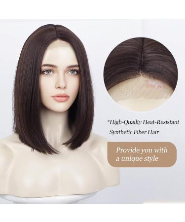 Dark Brown Shoulder Length Bob Wig for Women | Hand-Tied Heat Resistant Hairline | Natural Middle Part | 12inch - Buy Online on GoSupps.com