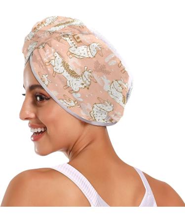 Cartoon Llama Dry Hair Cap & Quick Drying Towel Set - Super Absorbent Soft 2 Piece with Button Headband - Perfect for Fast Drying - Buy Online on GoSupps.com