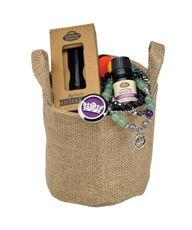 Fabulous Frannie All Natural Lavender Jewelry Gift Basket includes 5ml Pure Essential Oil Blend Car Clip Diffuser Inhaler and Multi-Stack Lava Ball Bracelet