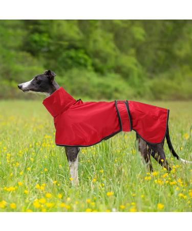 Waterproof Greyhound Light Dog Jacket | Reflective Rain Coat for Whippets & Windhounds - XS Red (46-48cm) - Buy Online on GoSupps.com