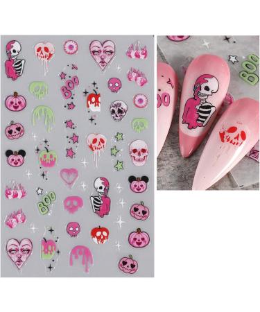 Pink Halloween Nail Stickers 10 Sheets Self-Adhesive Nail Decal Ghost Skull Witch Nail Art Decoration Design Supplies - Buy Online on GoSupps.com