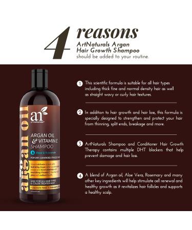 Artnaturals Argan Hair Growth Shampoo - 16 Fl Oz - Hair Loss Treatment for Men & Women - Biotin, Argan Oil, Keratin, Caffeine Infused - Buy Online on GoSupps.com