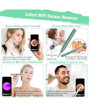 Softula Wireless Otoscope Earwax Removal Tool - 1080P HD WiFi Endoscope with LED Light for Ear Inspection - Ear Cleaning Kit for Adult Kid Pet Green - Buy Online on GoSupps.com