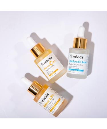 Mivida Facial Serum Set of 3 - Hyaluronic Acid, Retinol 2.5%, Vitamin C 20% | Anti-Aging, Hydrating, Brightening & Firming Serum For Face | Skincare Set | 1 fl oz - Pack of 3 | 0.33 Fl Oz (Pack of 3) - Buy Online on GoSupps.com