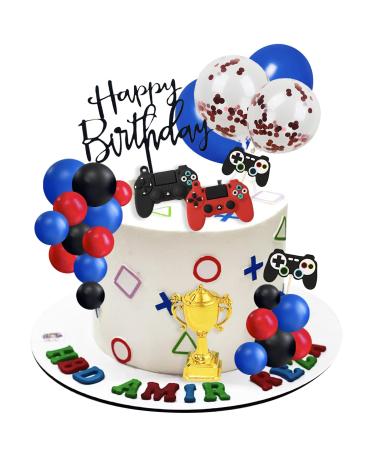 UFROMSKY 28pcs Video Game Cake Topper Headset Cake Topper Game Console Controller Cake Topper with Colorful Balls Trophy balloons for Video Game Themed Party Boys Teens Birthday Party