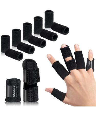 Finger Splint, Set of 2 Trigger Finger Brace with 10 Nylon Sleeves for Finger Pain Relief and Sport Injuries, Swelling Tendon Release Relieving Finger Stiffness and Sprained Knuckles Black