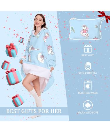 Cozy Portable Blanket Hoodie - Oversized Sweatshirt & Bag Unicorn Sky Blue - Perfect Gifts for Women - Buy Online on GoSupps.com
