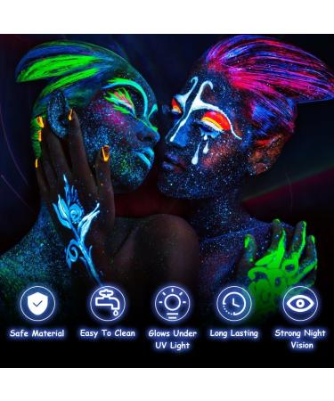 LOPHE UV Body Painting Set 6 Pcs 30ML Ultraviolet Glow Face Paint with UV Lamp UV Glowing Neon Liquid Face Painting Non Toxic Face Body Paint for Carnival Halloween Cosplay Makeup Art Paint - Buy Online on GoSupps.com