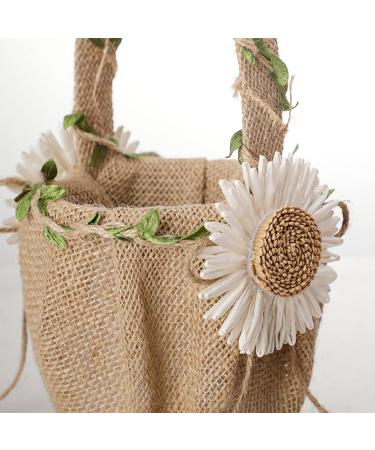Flueyer 2Pcs Flower Girl Basket Burlap Jute Basket with Handle Woven Storage Basket for Home Wedding Garden Decoration - Buy Online on GoSupps.com