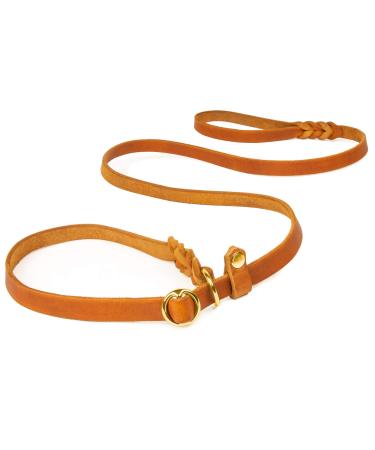 CopcoPet - Retriever leash/agility leash made of fat leather brass size 1.40 mx 10 mm Cognac Dog leash 1.40 mx 10 mm brass Cognac
